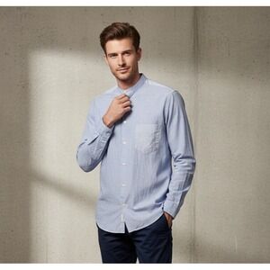 Paul Smith Button-Down Shirt Men's Size Medium Blue Band Collar‎ Front Collar